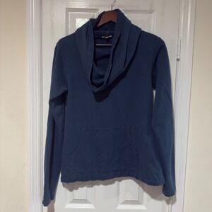 Una‎ Pluma Organic Cotton Cowl Neck Sweater Sz L Blue Made in Nepal